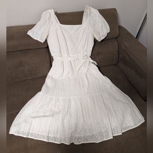 Eyelet Squareneck Midi Dress